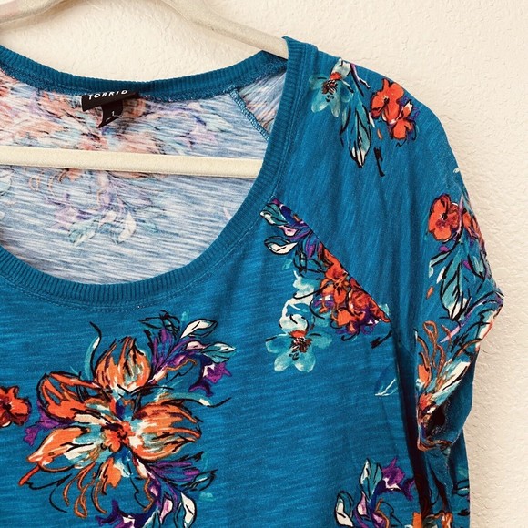 Torrid Shirt Womens Size 1X Floral Teal Peplum Cropped - Picture 3 of 9